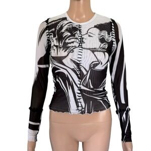 Dolls Kill x Universal Monsters Frankenstein Bride Mesh Top Black White XS